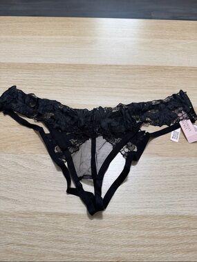 Victoria's Secret Black Floral Lace Strappy Thong